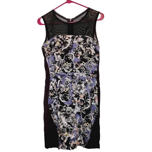 Gentle Fawn black and white floral print mesh detail sleeveless bodycon dress - Picture 1 of 9